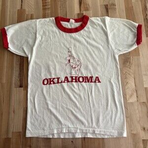 Vintage 70s Oklahoma v Texas Tee Red White Ringer Boomer Sooner OU Small